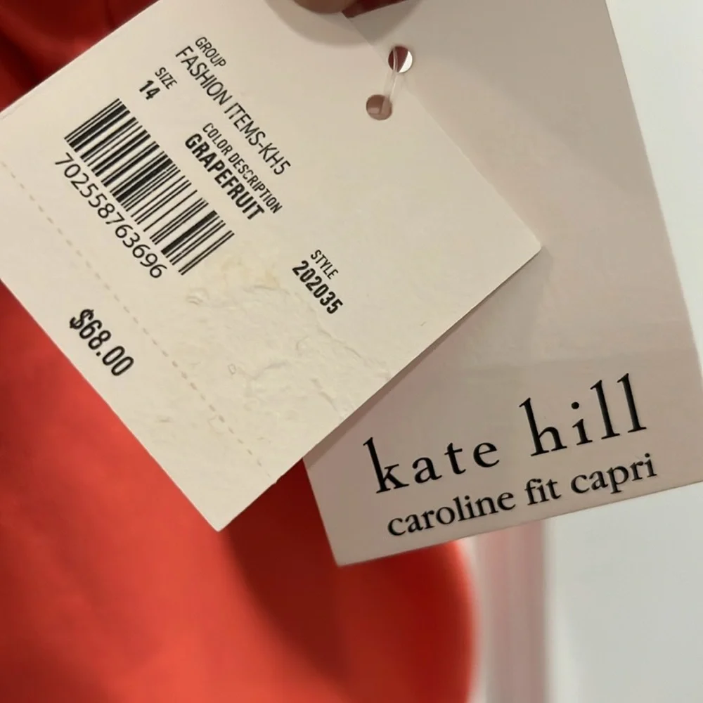 Kate Hill Caroline Fit Capri Pants in Grapefruit Orange, Women’s Sz 14, NEW